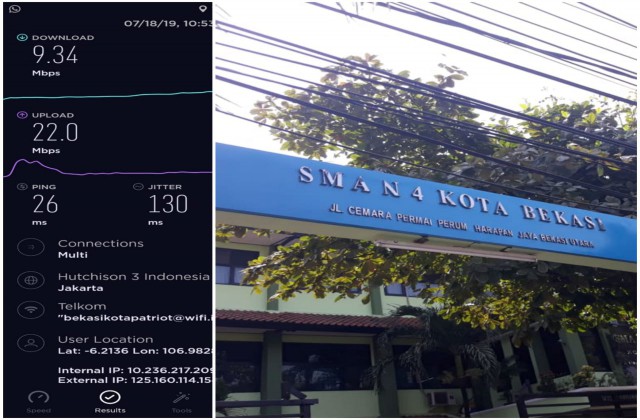 Pengecekan dan Uji Konektivitas Internet Wifi Bekasikotapatriot di SMA Negeri 4 Kota Bekasi